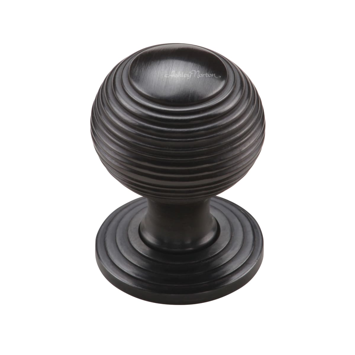 Solid Brass Reeded 1-1/4 Inch Round Cabinet Knob with Backplate