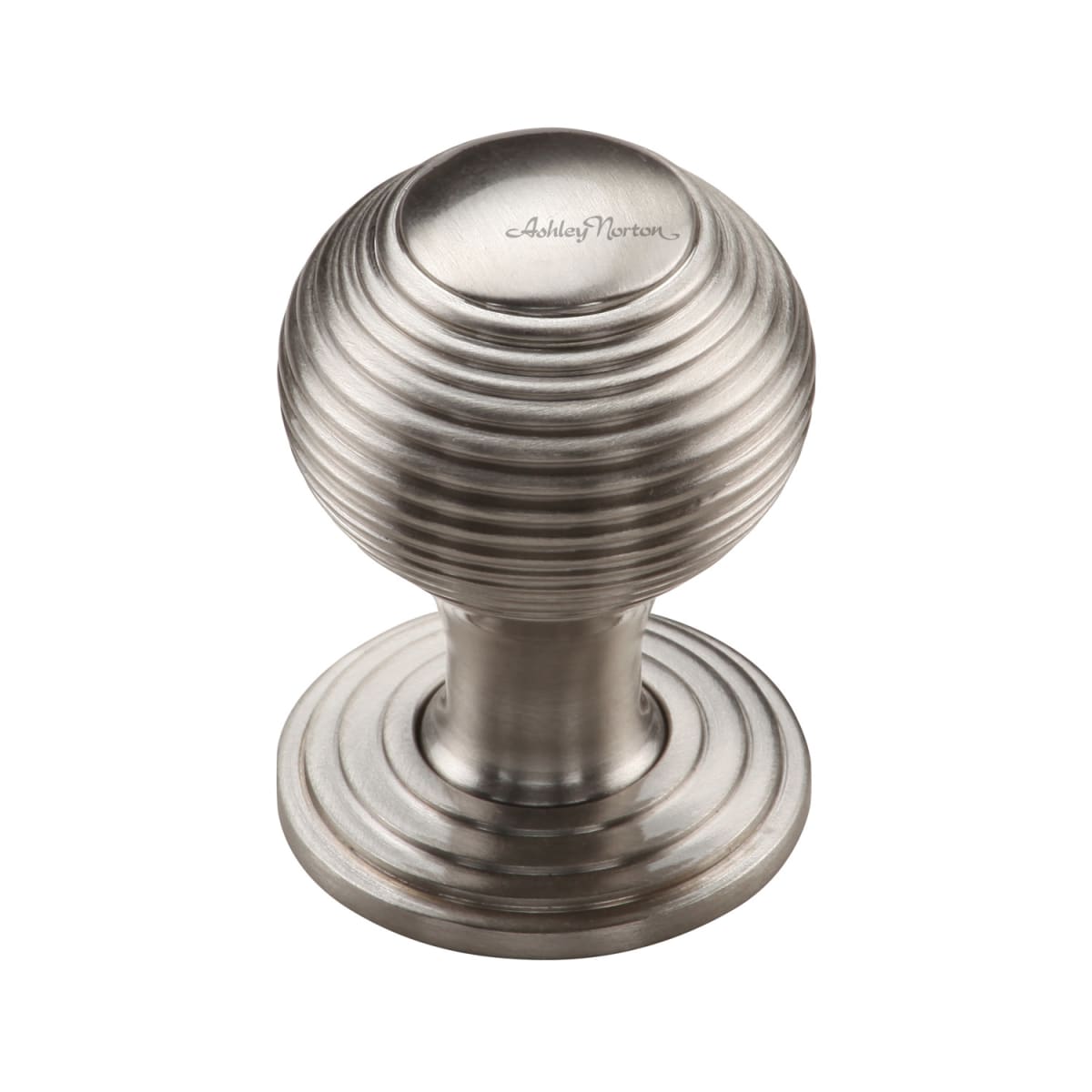 Solid Brass Reeded 1-1/4 Inch Round Cabinet Knob with Backplate