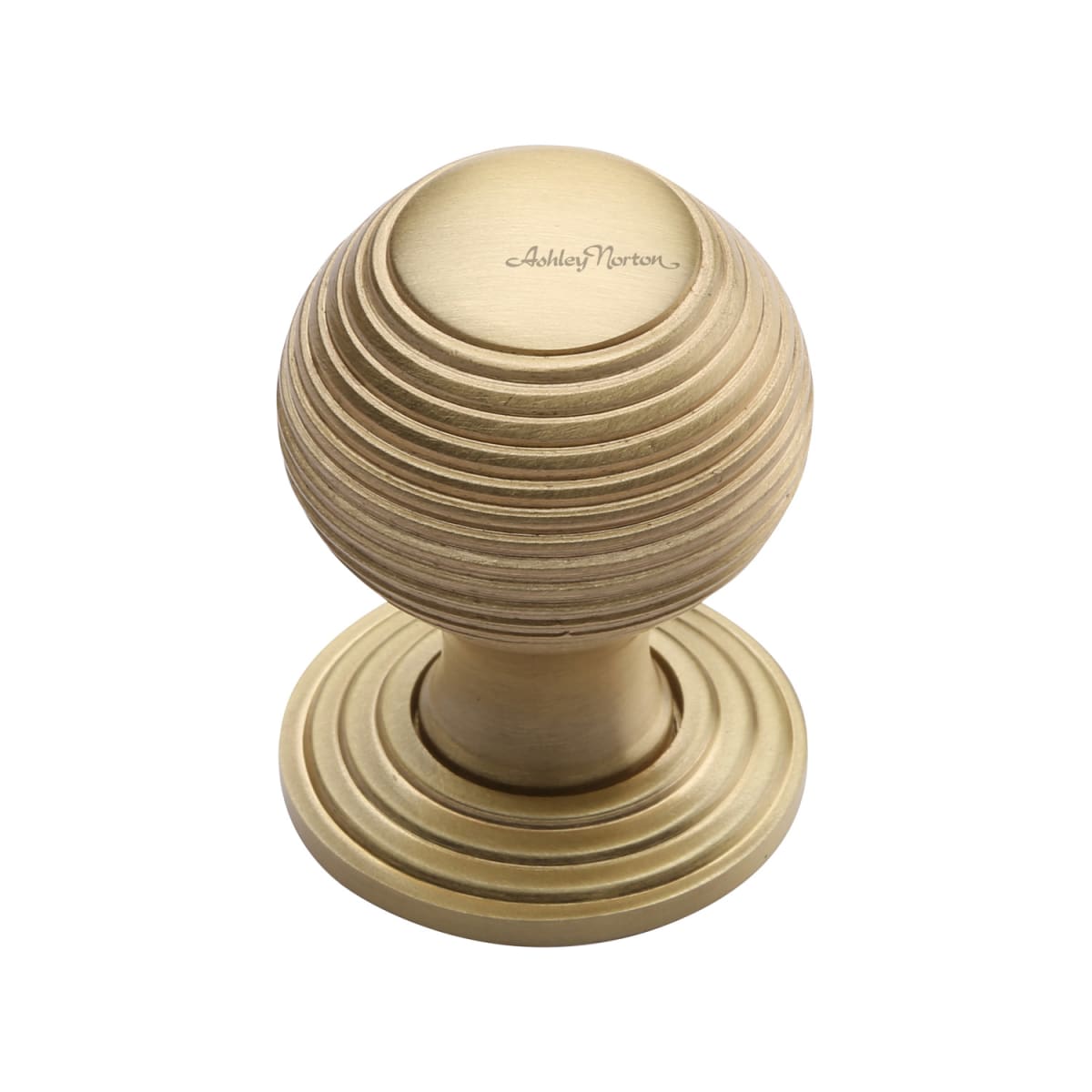 Solid Brass Reeded 1-1/4 Inch Round Cabinet Knob with Backplate
