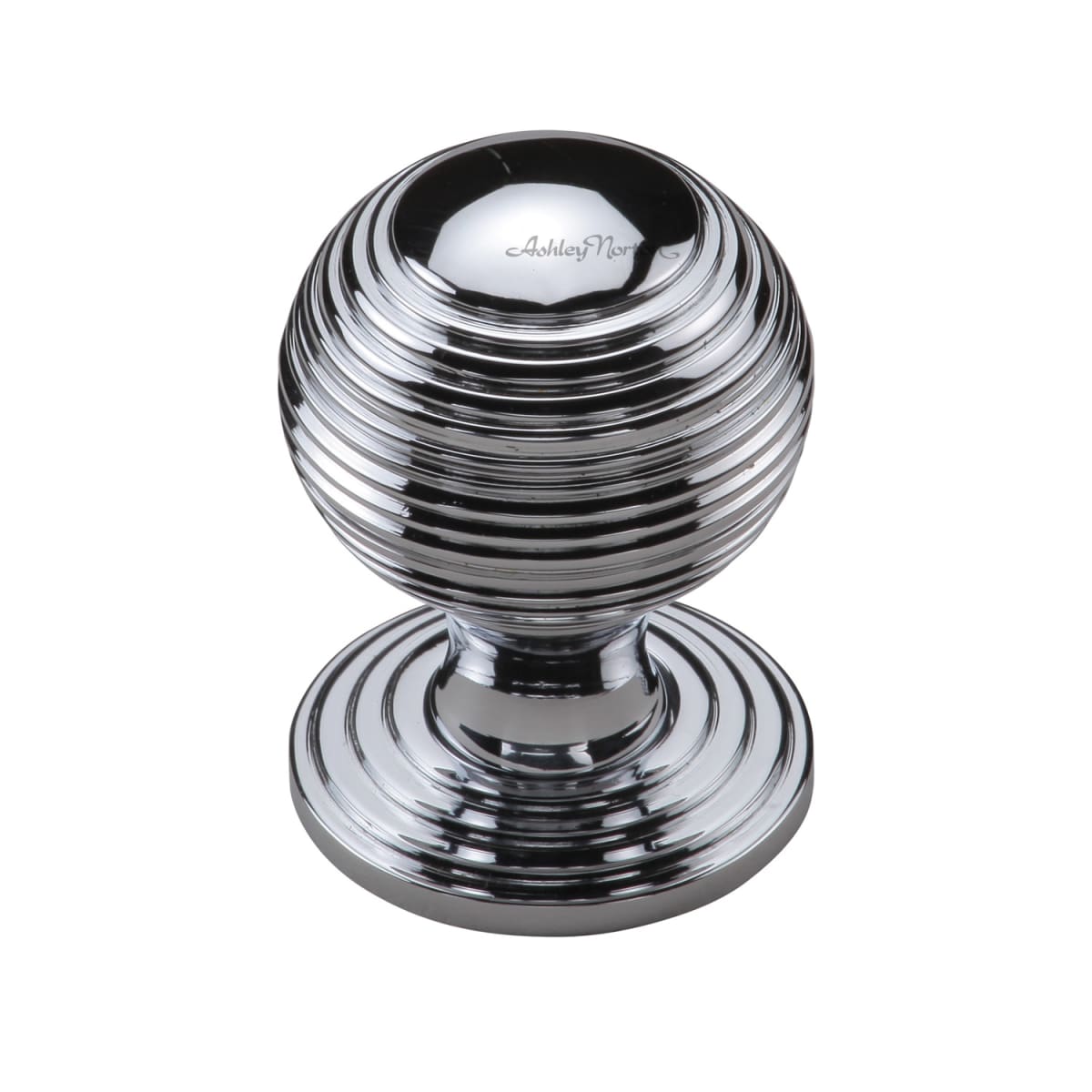 Solid Brass Reeded 1-1/4 Inch Round Cabinet Knob with Backplate