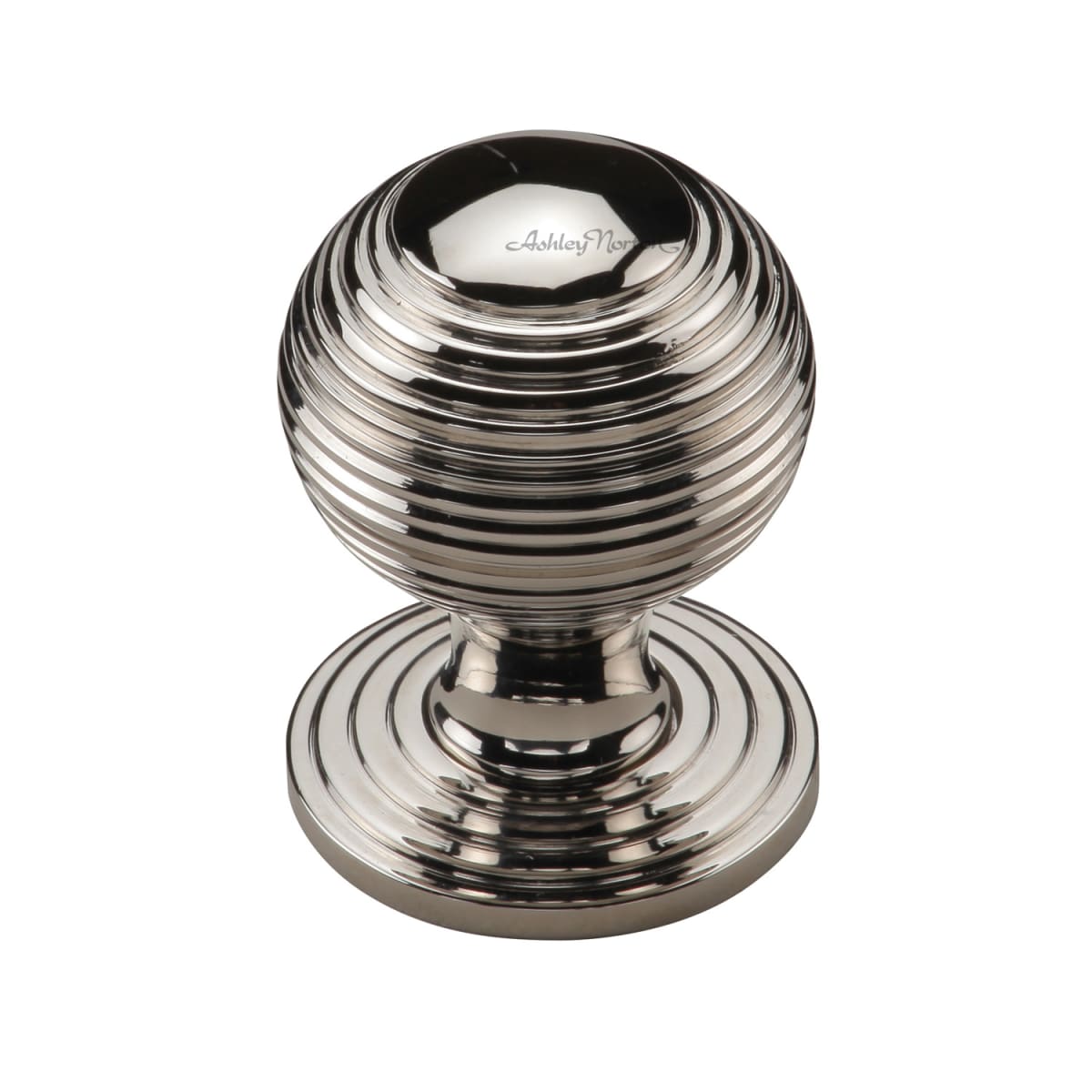 Solid Brass Reeded 1-1/4 Inch Round Cabinet Knob with Backplate