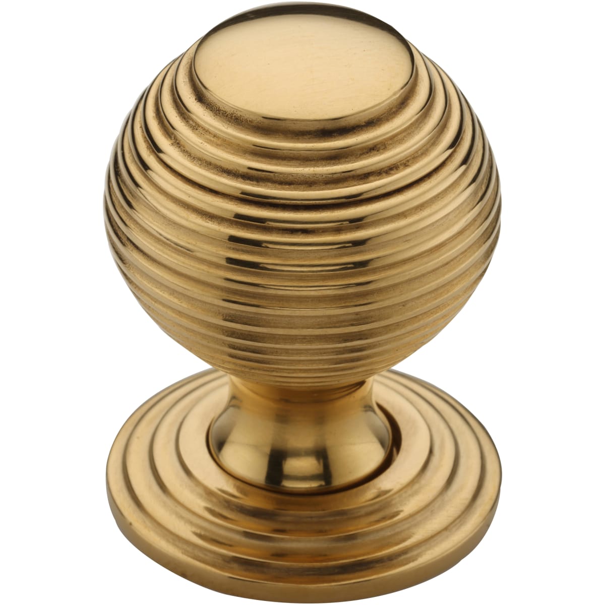Solid Brass Reeded 1-1/4 Inch Round Cabinet Knob with Backplate