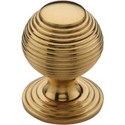 Solid Brass Reeded 1-1/4 Inch Round Cabinet Knob with Backplate