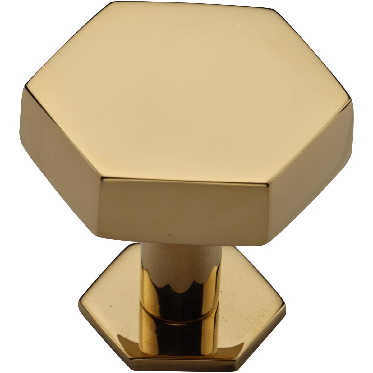 Solid Brass Hex 1-3/8 Inch Geometric Cabinet Knob with Backplate