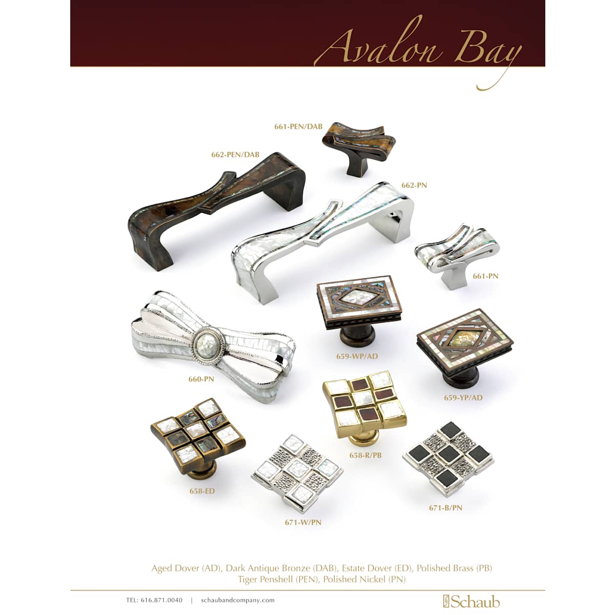 Schaub and Company - 659-YP-AD - Avalon Bay 1-7/8" Rectangular Designer Mosaic Cabinet Knob with Mother Of Pearl Inlay in Yellow Mother of Pearl / Aged Dover