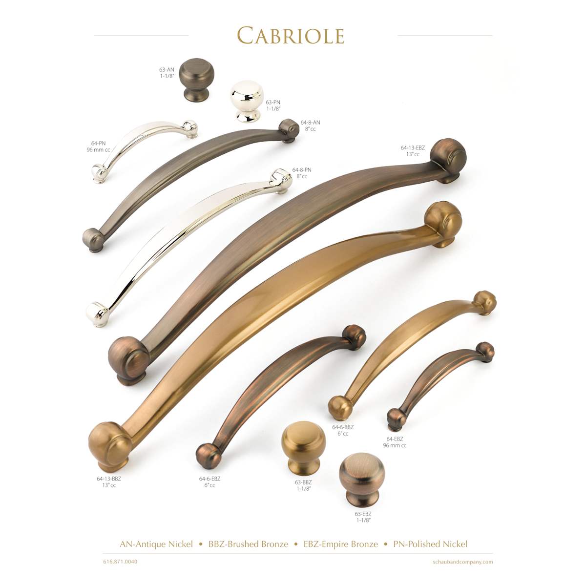 Schaub and Company - 63-EBZ - Cabriole 1-1/8" Traditional Mushroom Ball Bevel Top Luxury Cabinet Knob in Empire Bronze