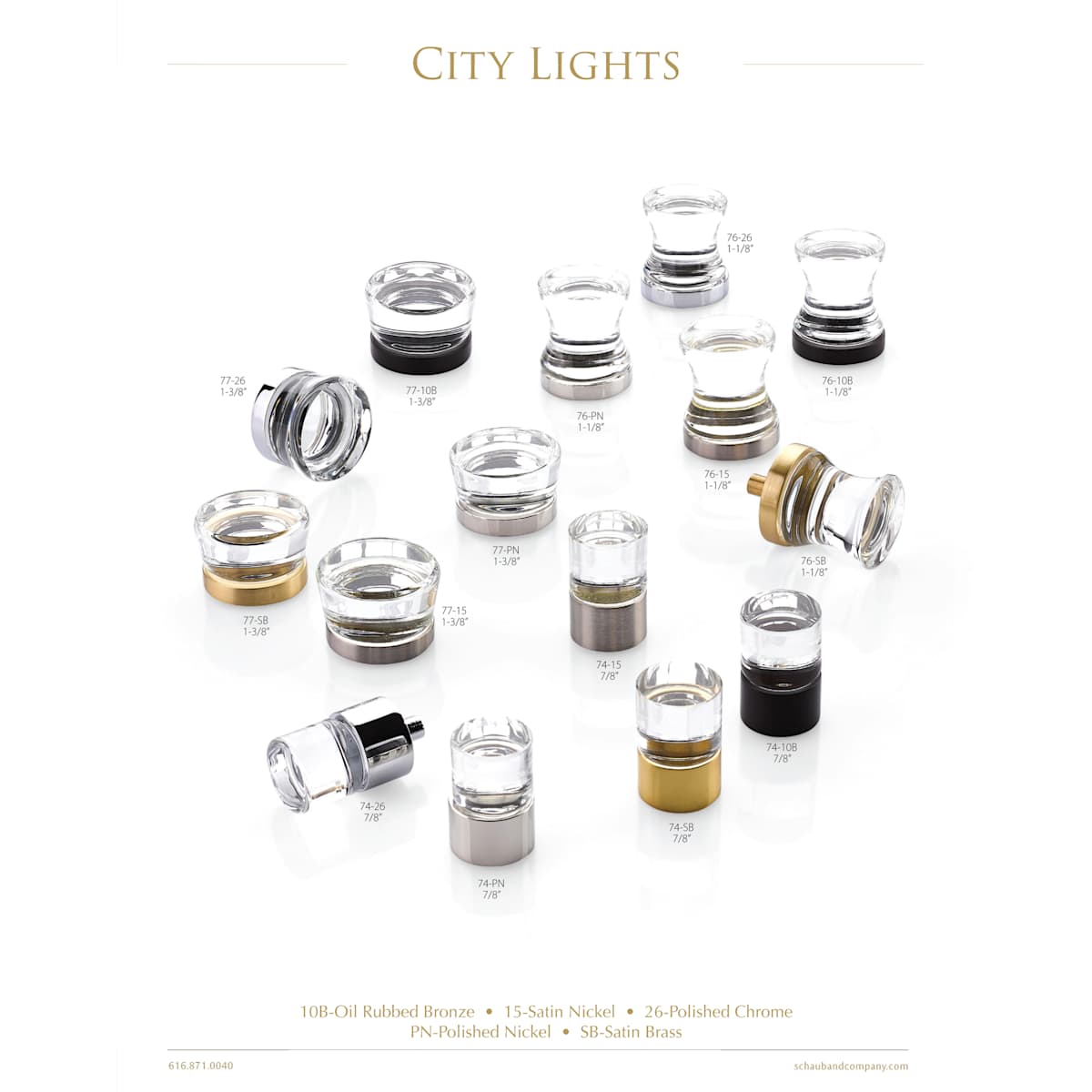 Schaub and Company - 76-PN - City Lights 1-1/8" Contemporary Hourglass Luxury Solid Brass and Concave Glass Cabinet / Drawer Knob in Polished Nickel