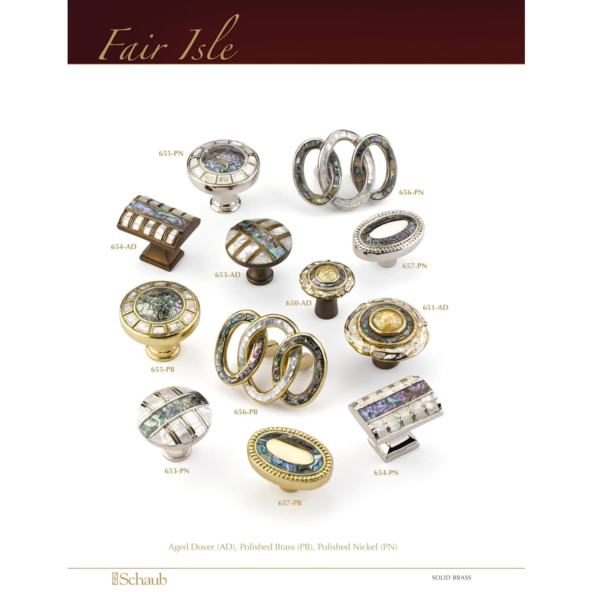 Schaub and Company - 655-PN - Fair Isle 1-1/2" Luxury Coastal Round Solid Brass Cabinet Knob with Mother of Pearl and Imperial Shell Inlays in Polished Nickel