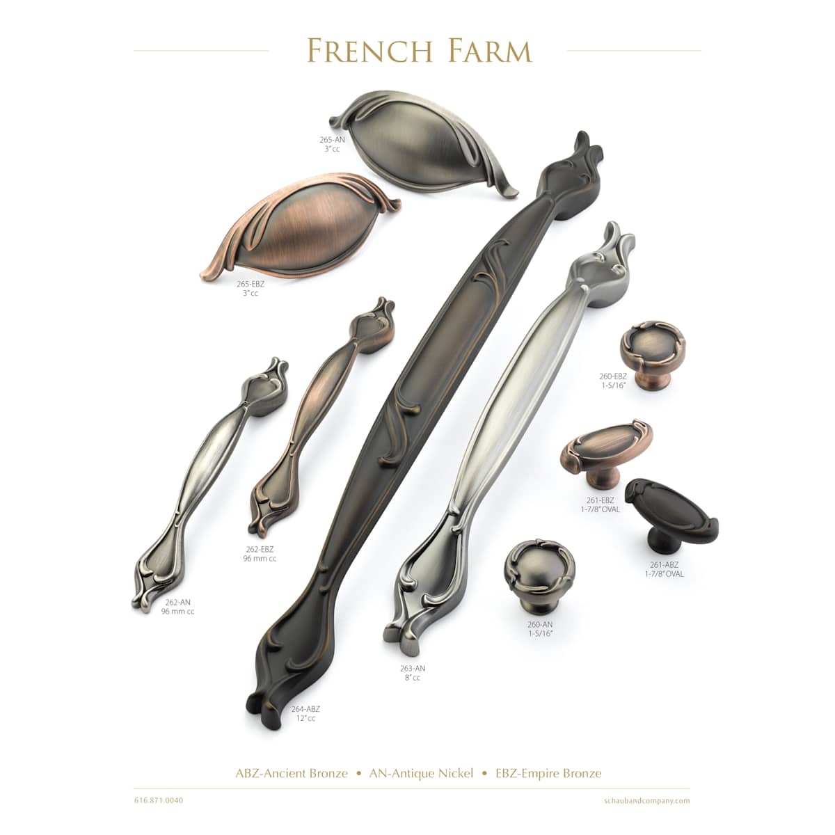 Schaub and Company - 264-EBZ - French Farm 12" Center to Center Traditional Farmhouse Large Cabinet Handle / Drawer Pull in Empire Bronze