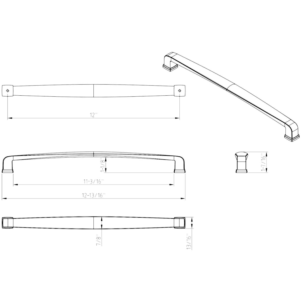 Jeffrey Alexander - 1092-12DACM - Milan 12" Center to Center Elegant Classic Appliance Handle / Pull in Gun Metal