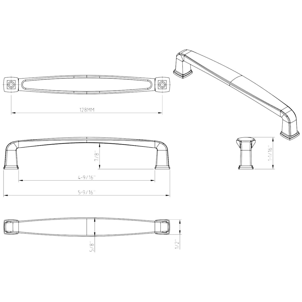 Jeffrey Alexander - 1092-128AB - Milan 1 Series 5-1/16" (128mm) Center to Center Soft Corner Cabinet Handle / Drawer Pull in Brushed Antique Brass