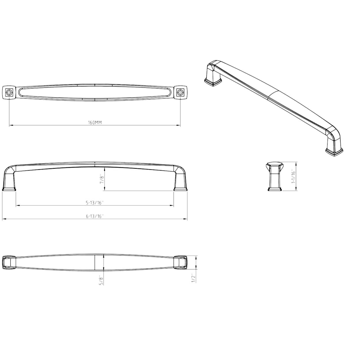 Jeffrey Alexander - 1092-160DACM - Milan 1 Series 6-5/16" Center to Center Rounded Corner Cabinet Handle / Drawer Pull in Gun Metal