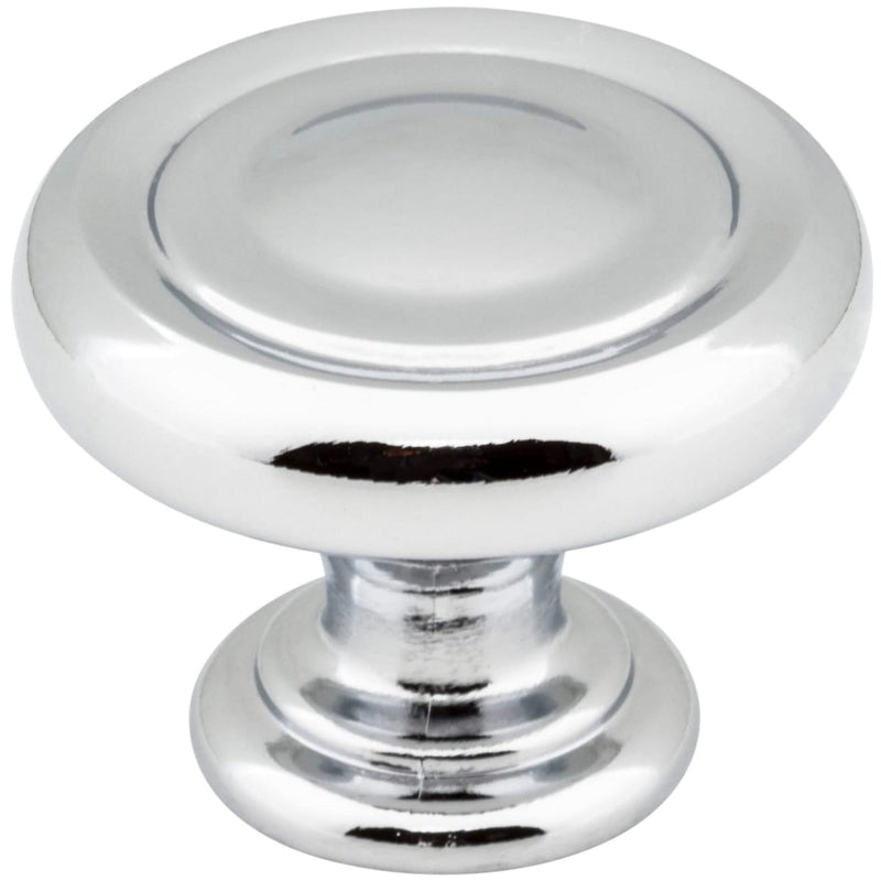 Jeffrey Alexander - 117PC - Bremen I - 1-1/4" Round Traditional Ring Mushroom Cabinet Knob / Drawer Knob with Stacked Foot in Polished Chrome