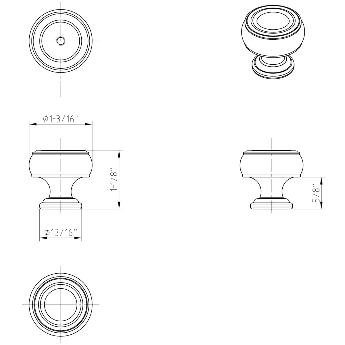 Jeffrey Alexander - 127ABSB - Bremen 2 - 1-3/16" Round Ringed Barrel Traditional Cabinet Knob / Drawer Knob in Antique Brushed Satin Brass
