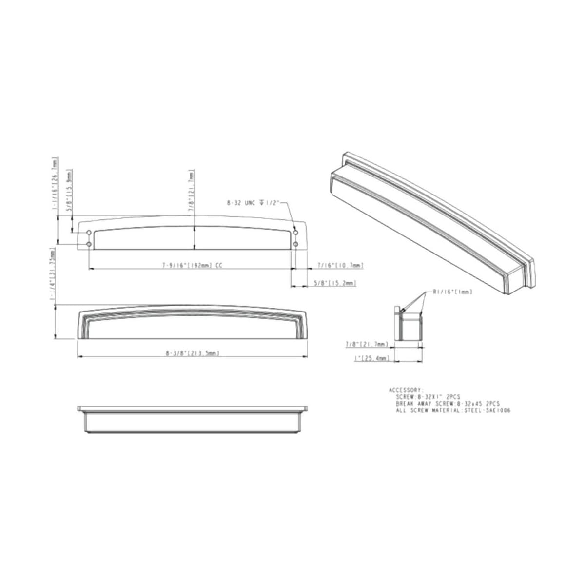 Jeffrey Alexander - 141-192BNBDL - Renzo 7-9/16" Center to Center Modern Square Cabinet Cup Handle / Drawer Cup Pull in Brushed Pewter