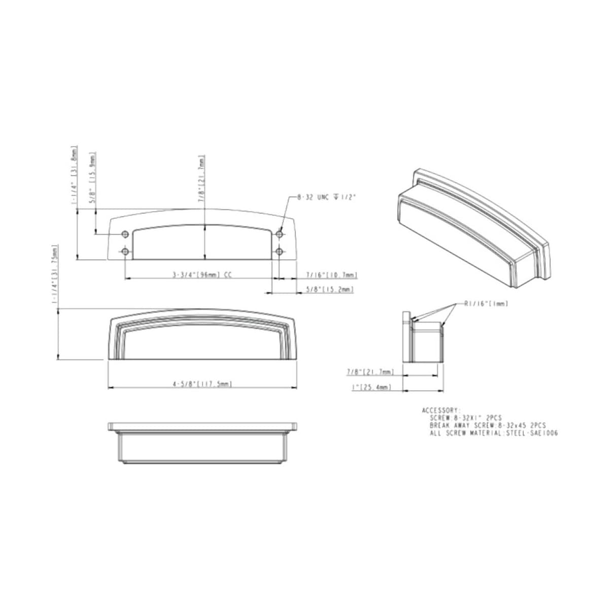 Jeffrey Alexander - 141-96MB - Renzo 3-3/4" Center to Center Squared Contemporary Rectangular Cabinet Cup Pull / Drawer Cup Handle in Matte Black