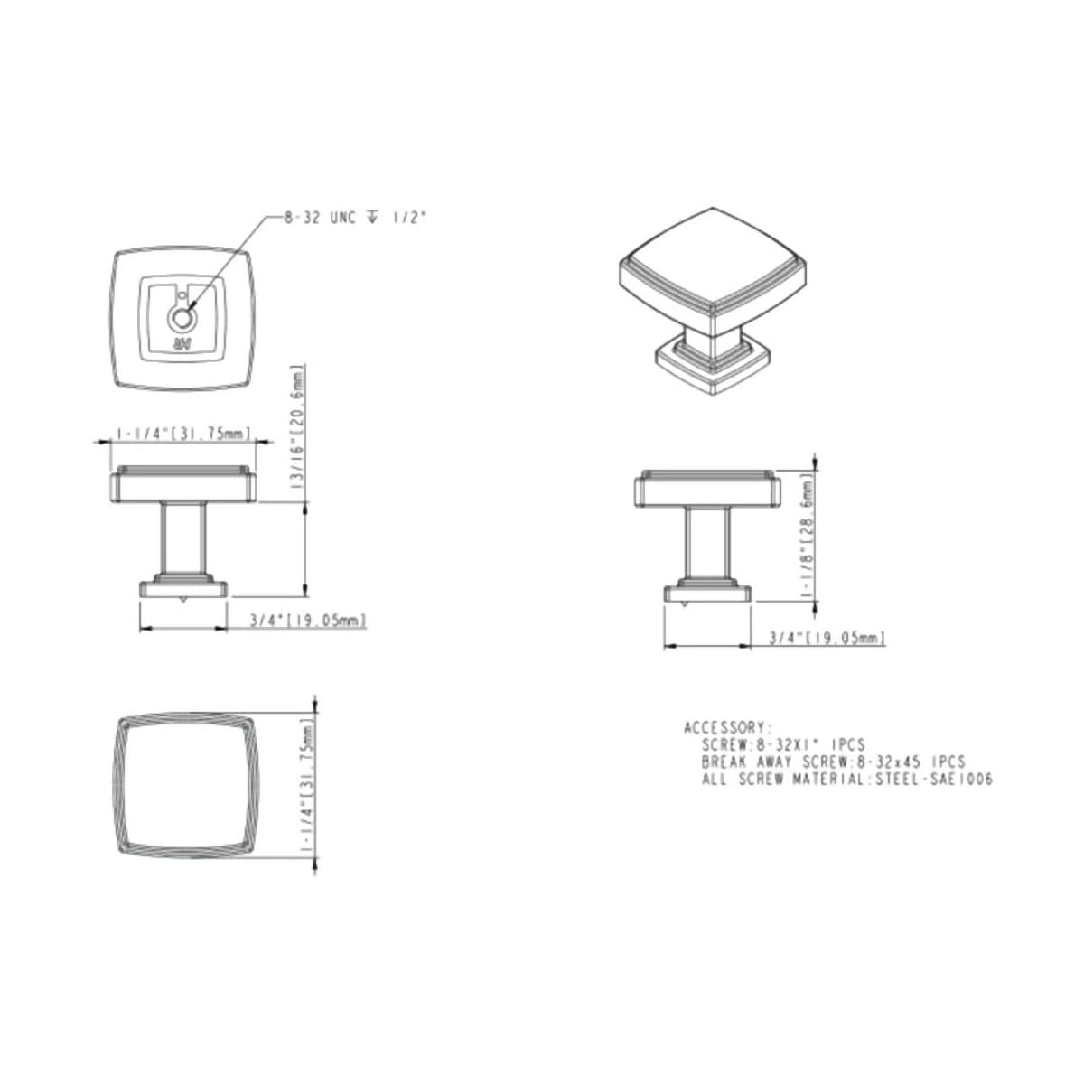 Jeffrey Alexander - 141DBAC - Renzo 1-1/4" Stepped Square Bold Cabinet Knob / Drawer Knob in Brushed Oil Rubbed Bronze