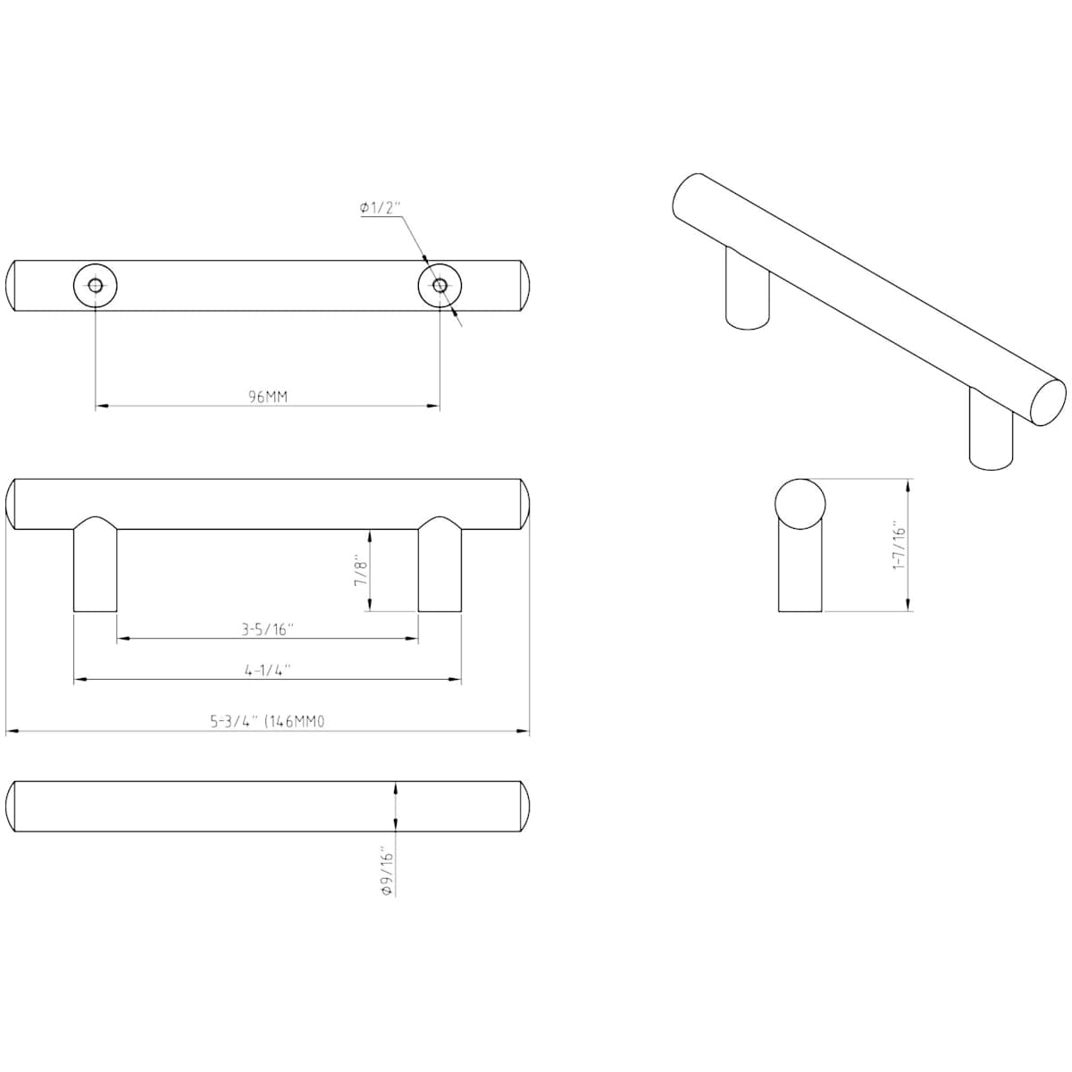 Jeffrey Alexander - 146SBZ - Key West 3-3/4" Center to Center Sleek Round Cabinet Bar Handle / Drawer Bar Pull in Satin Bronze