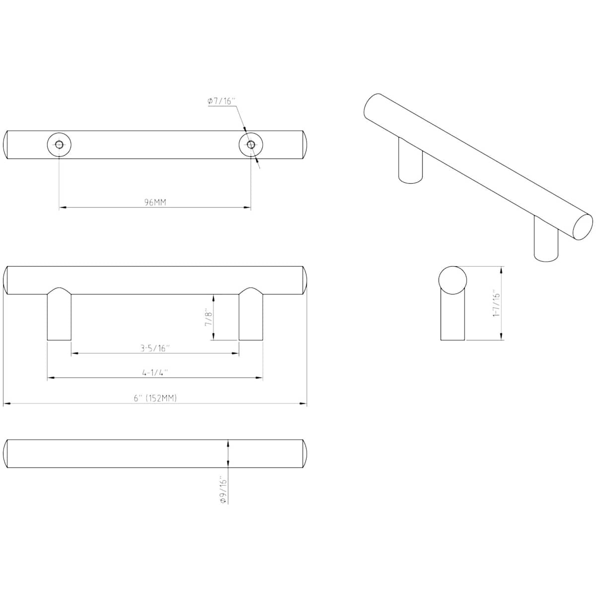 Jeffrey Alexander - 152SN - Key West 3-3/4" Center to Center Smooth Round Cabinet Bar Pull / Drawer Bar Handle in Satin Nickel