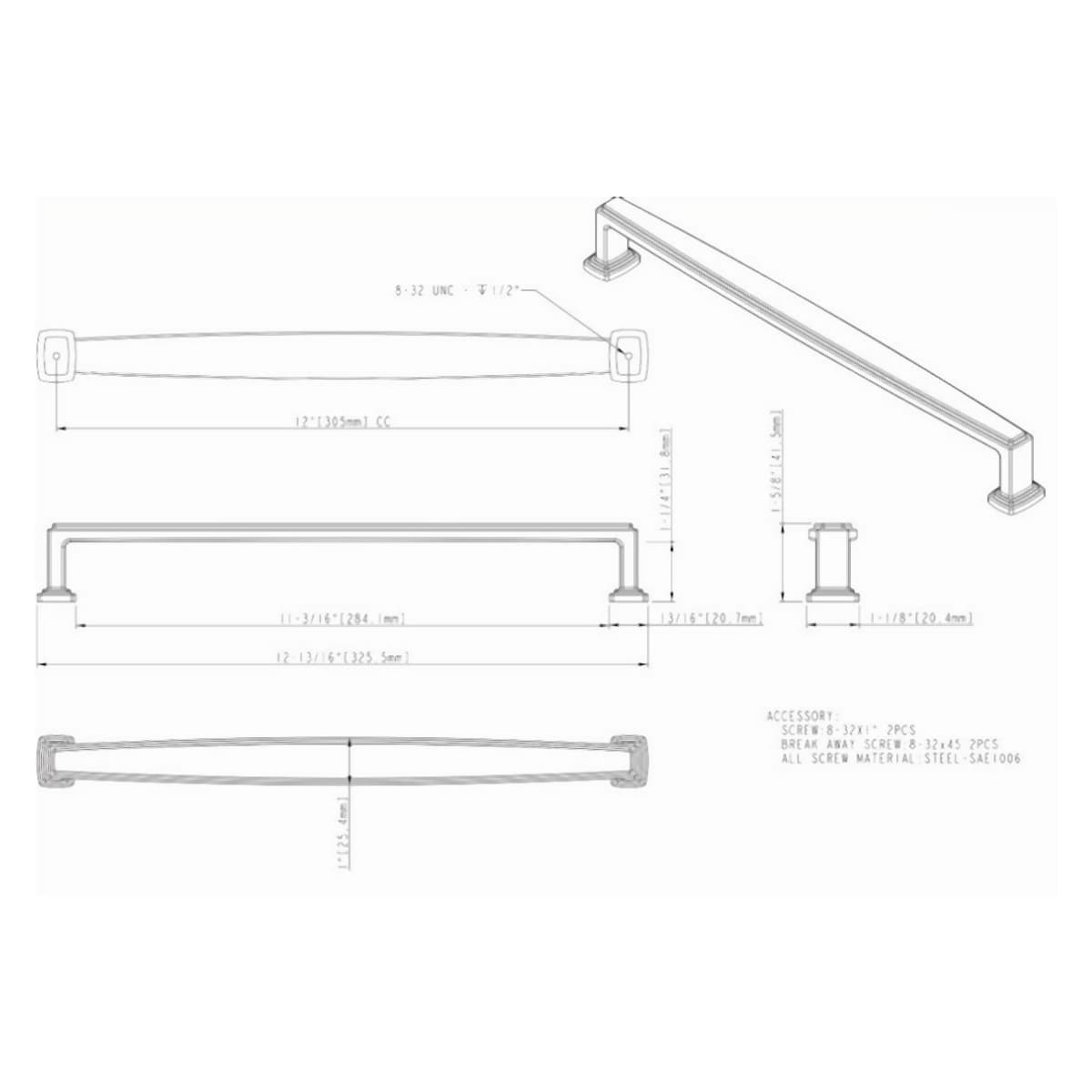 Jeffrey Alexander - 171-12PC - Richard 12" Center to Center Contemporary Grip Appliance Handle / Appliance Pull in Polished Chrome