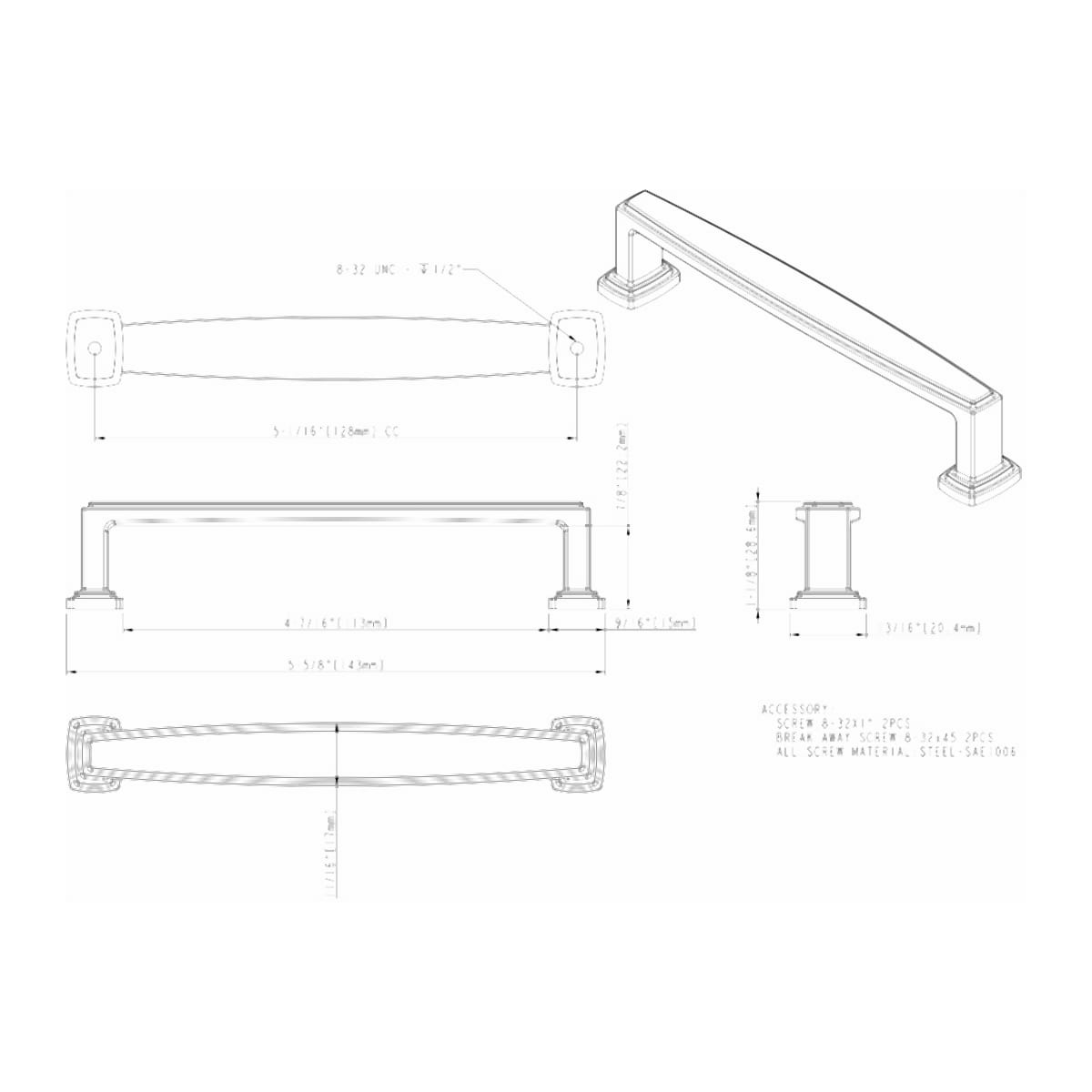 Jeffrey Alexander - 171-128BG - Richard 5-1/16" (128mm) Center to Center Contemporary Grip Cabinet Handle / Drawer Pull in Brushed Gold
