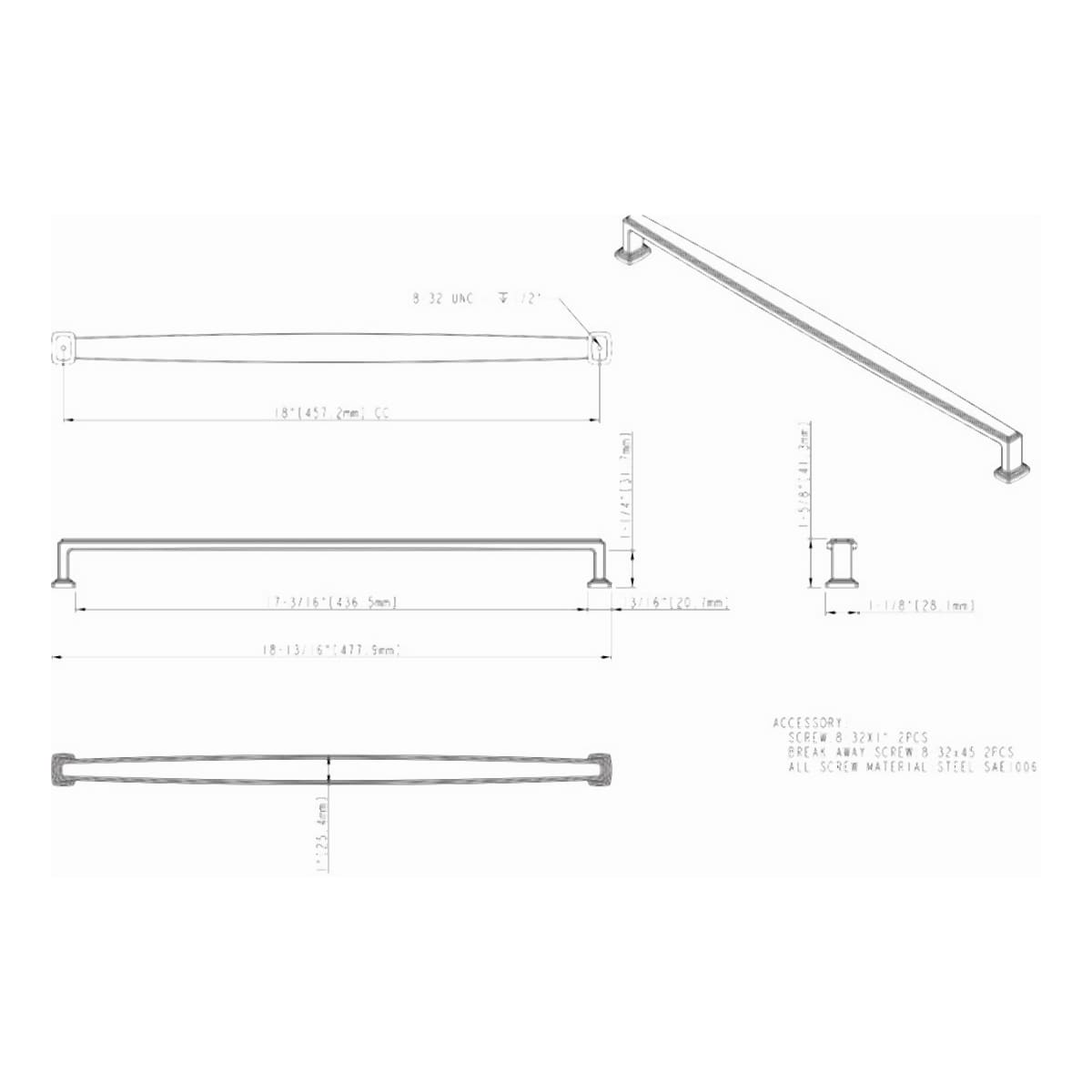 Jeffrey Alexander - 171-18DBAC - Richard 18" Center to Center Contemporary Grip Appliance Handle / Appliance Pull in Brushed Oil Rubbed Bronze