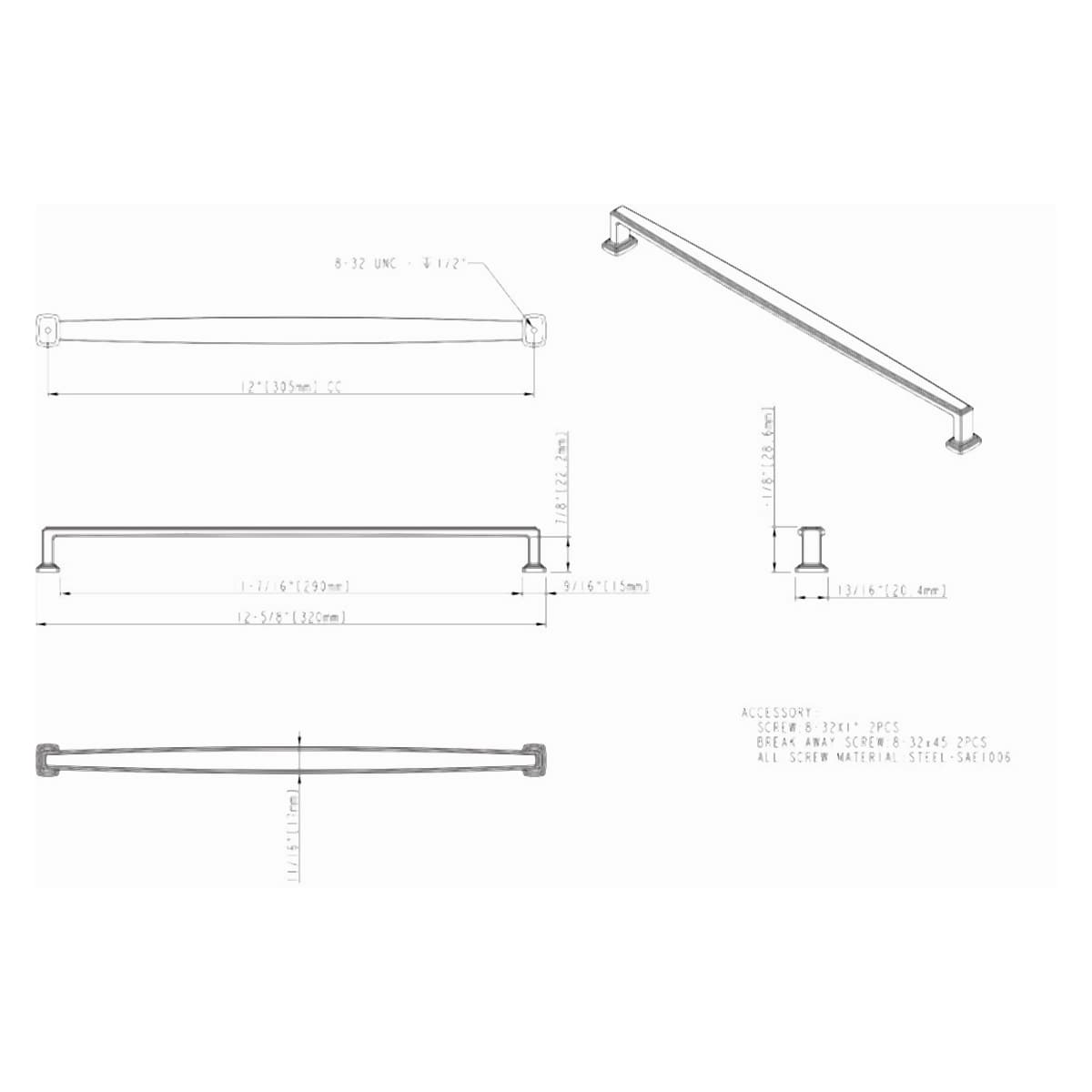 Jeffrey Alexander - 171-305BG - Richard 12" (305mm) Center to Center Contemporary Grip Large Cabinet Handle / Drawer Pull in Brushed Gold