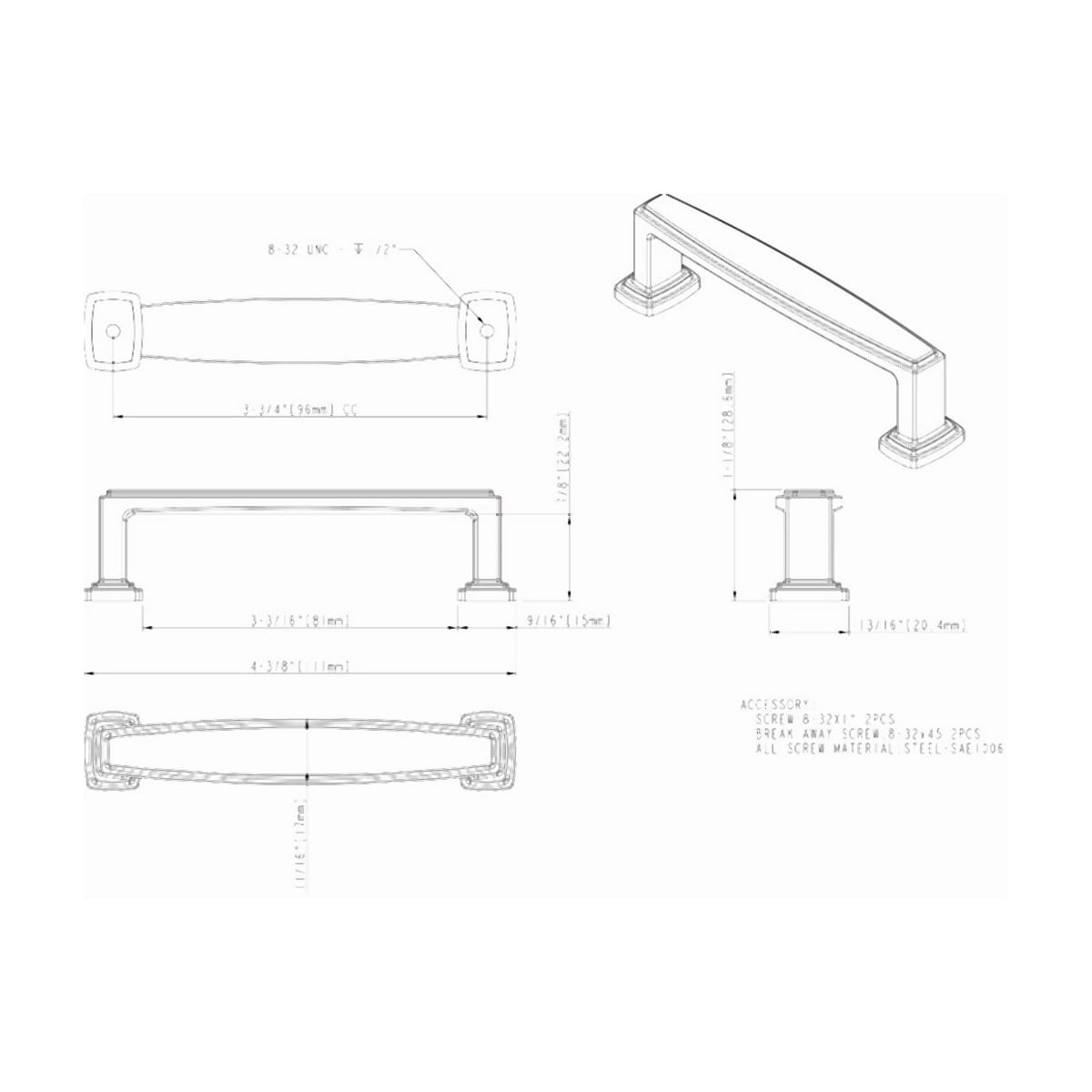 Jeffrey Alexander - 171-96BG - Richard 3-3/4" (96mm) Center to Center Contemporary Grip Square Cabinet Handle / Drawer Pull in Brushed Gold