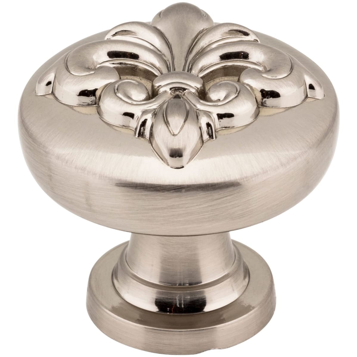 Jeffrey Alexander - 218SN - Lafayette 1-3/8" Fleur de Lis Lily French Inspired Round Cabinet Knob / Drawer Knob in Satin Nickel