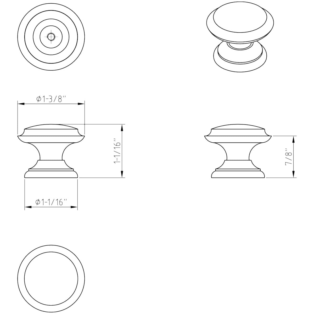Jeffrey Alexander - 0251BNBDL - Cordova 1-3/8" Round American Colonial Rustic Mushroom Cabinet Knob / Drawer Knob in Brushed Pewter