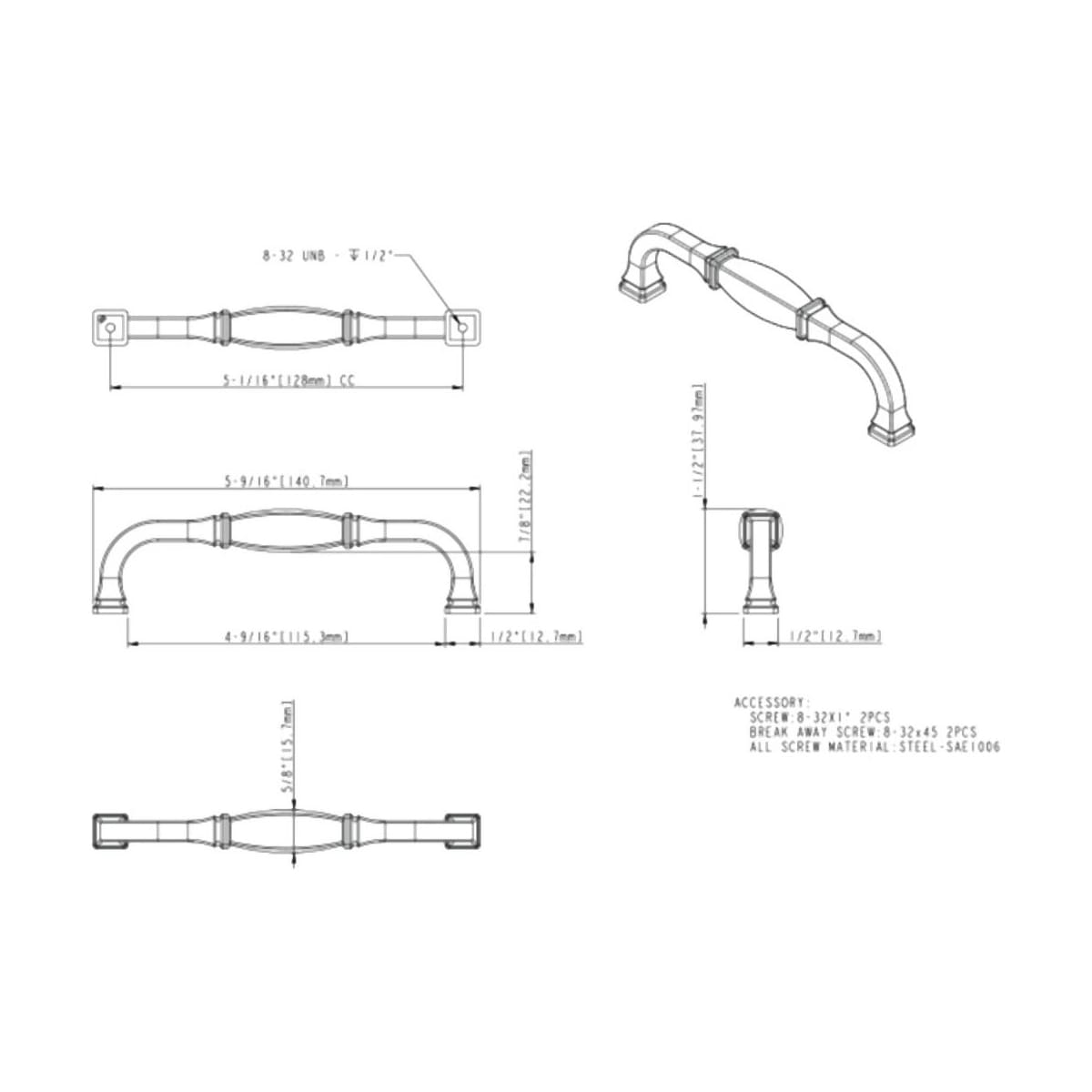 Jeffrey Alexander - 278-128BNBDL - Audrey 5-1/16" Center to Center Glam Traditional Cabinet Handle / Drawer Pull in Brushed Pewter