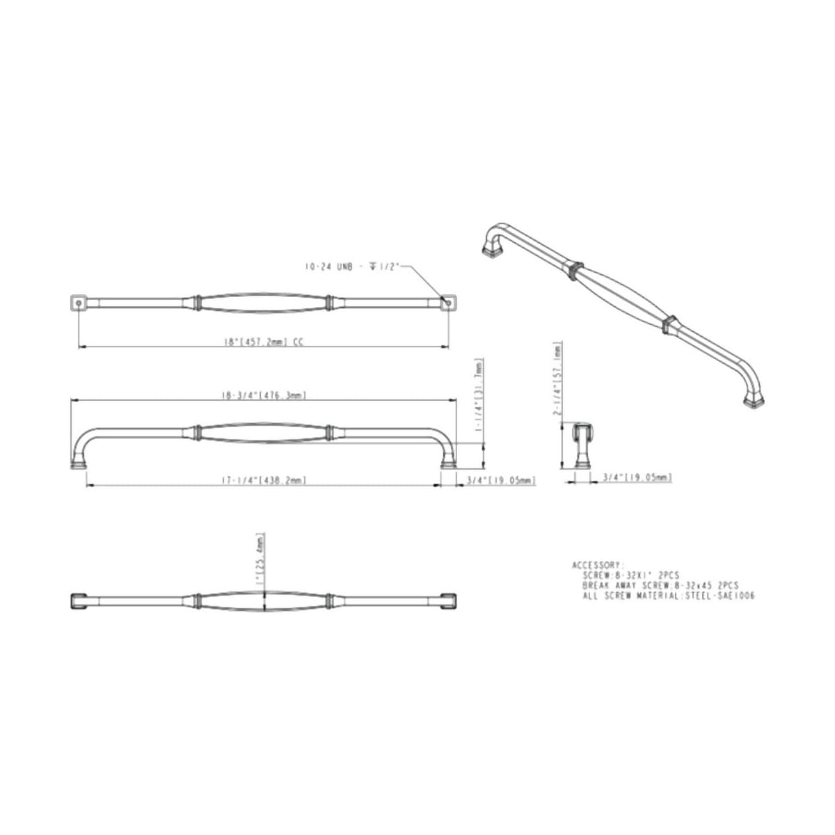 Jeffrey Alexander - 278-18DBAC - Audrey 18" Center to Center Glam Regency Traditional Appliance Pull / Handle in Brushed Oil Rubbed Bronze