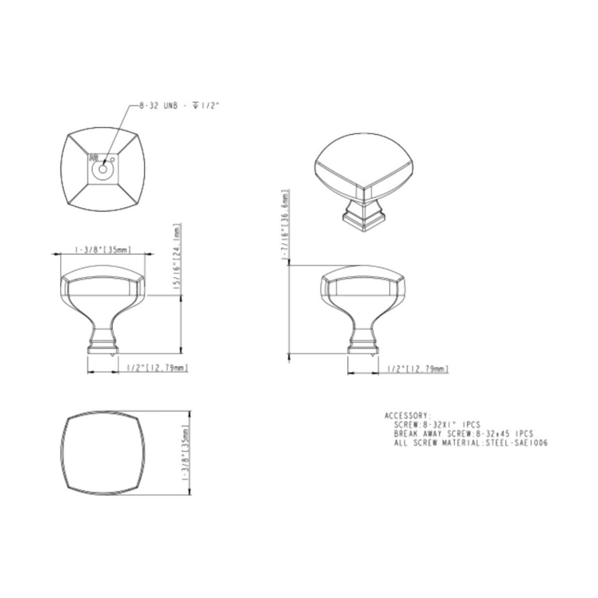 Jeffrey Alexander - 278L-SN - Audrey 1-3/8" Soft Square Elegant Cabinet Knob / Drawer Knob in Satin Nickel