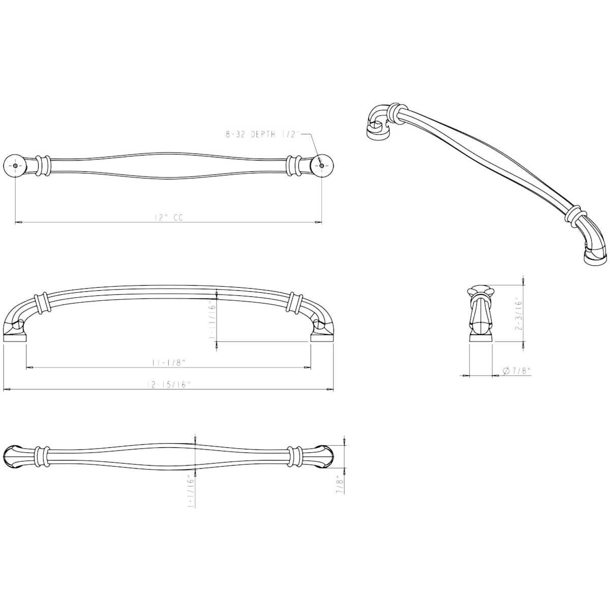 Jeffrey Alexander - 317-12ABSB - Lafayette 12" Center to Center French Inspired Design Appliance Handle / Appliance Pull in Antique Brushed Satin Brass