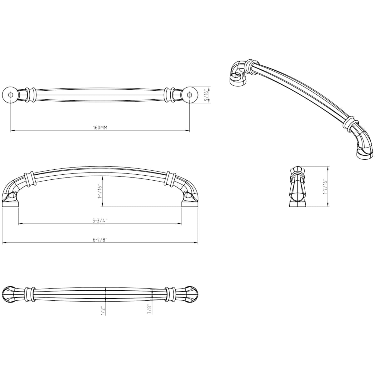 Jeffrey Alexander - 317-160SN - Lafayette 6-5/16" Center to Center French Inspired Cabinet Handle / Drawer Pull in Satin Nickel