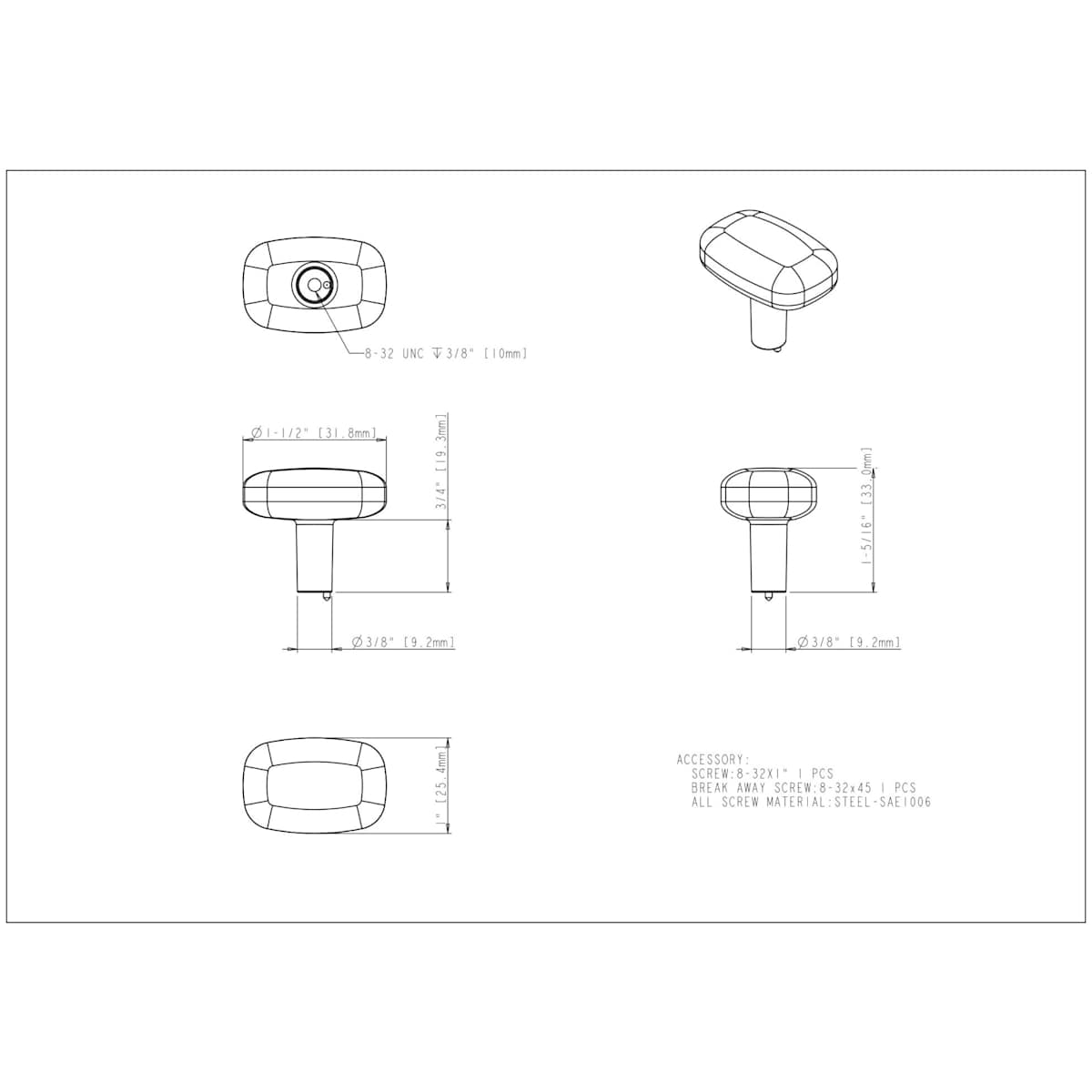 Jeffrey Alexander - 329L-MB - Loxley 1-1/2" Wide Smooth Round Corner Rectangular Cabinet Knob / Drawer Knob in Matte Black