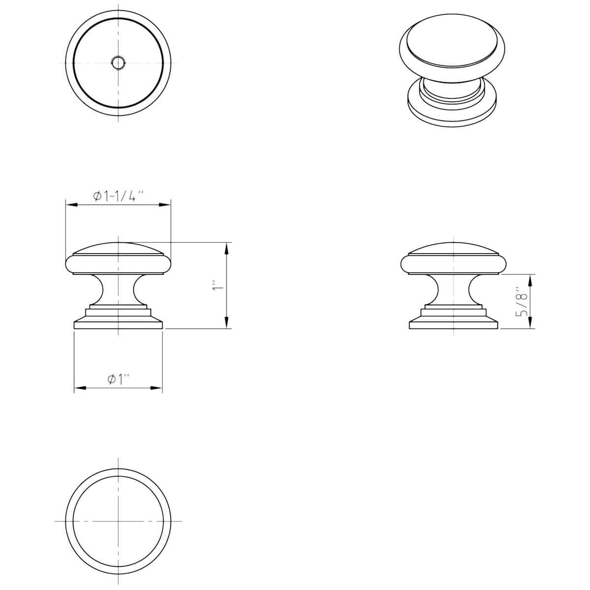 Jeffrey Alexander - 3980-MB - Durham 1-1/4" Round Traditional Ringed Mushroom Cabinet / Drawer Knob in Matte Black
