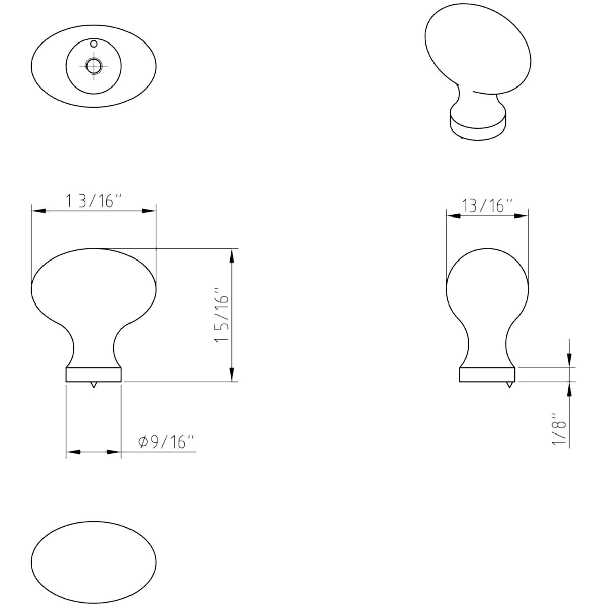 Jeffrey Alexander - 3990-DBAC - Bordeaux 1-3/16" Classic Egg Oval Cabinet Knob / Drawer Knob in Brushed Oil Rubbed Bronze