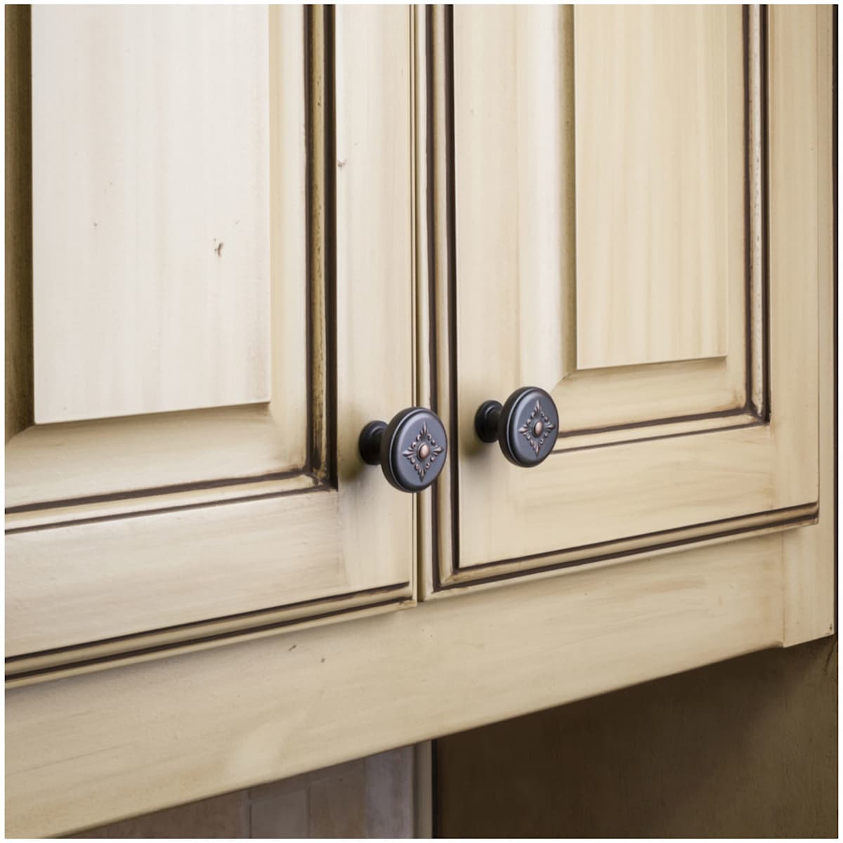 Jeffrey Alexander - 417ABSB - Lafayette 1-3/8" Round Baroque French Inspired Fleur De Lis Cabinet Knob / Drawer Knob in Antique Brushed Satin Brass