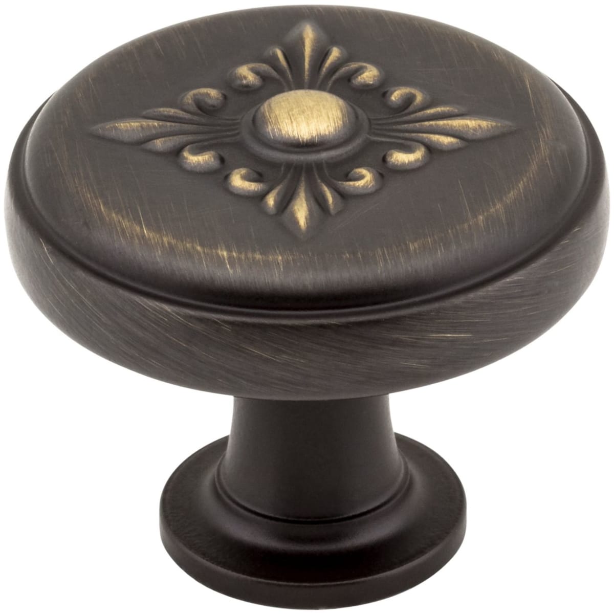 Jeffrey Alexander - 417ABSB - Lafayette 1-3/8" Round Baroque French Inspired Fleur De Lis Cabinet Knob / Drawer Knob in Antique Brushed Satin Brass