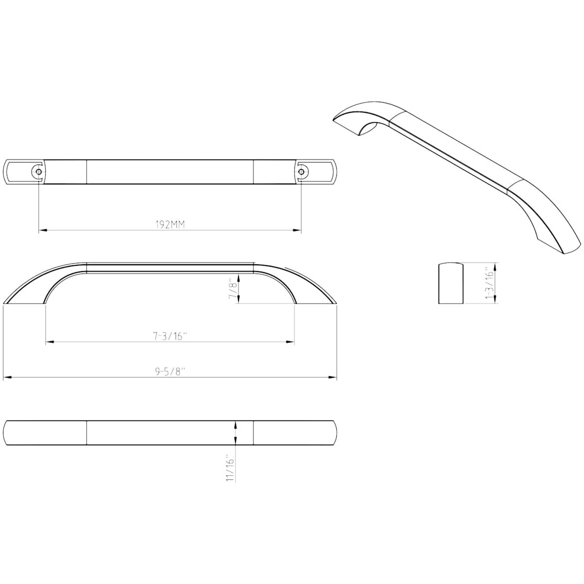 Jeffrey Alexander - 4192PC - Sonoma 7-9/16" Center to Center Sleek Soft Arch Bow Cabinet Handle / Drawer Pull in Polished Chrome