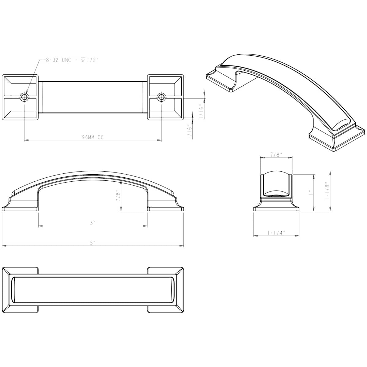 Jeffrey Alexander - 435-96BNBDL - Annadale 3-3/4" Wide Arch Bow Cabinet Handle / Drawer Pull in Brushed Pewter