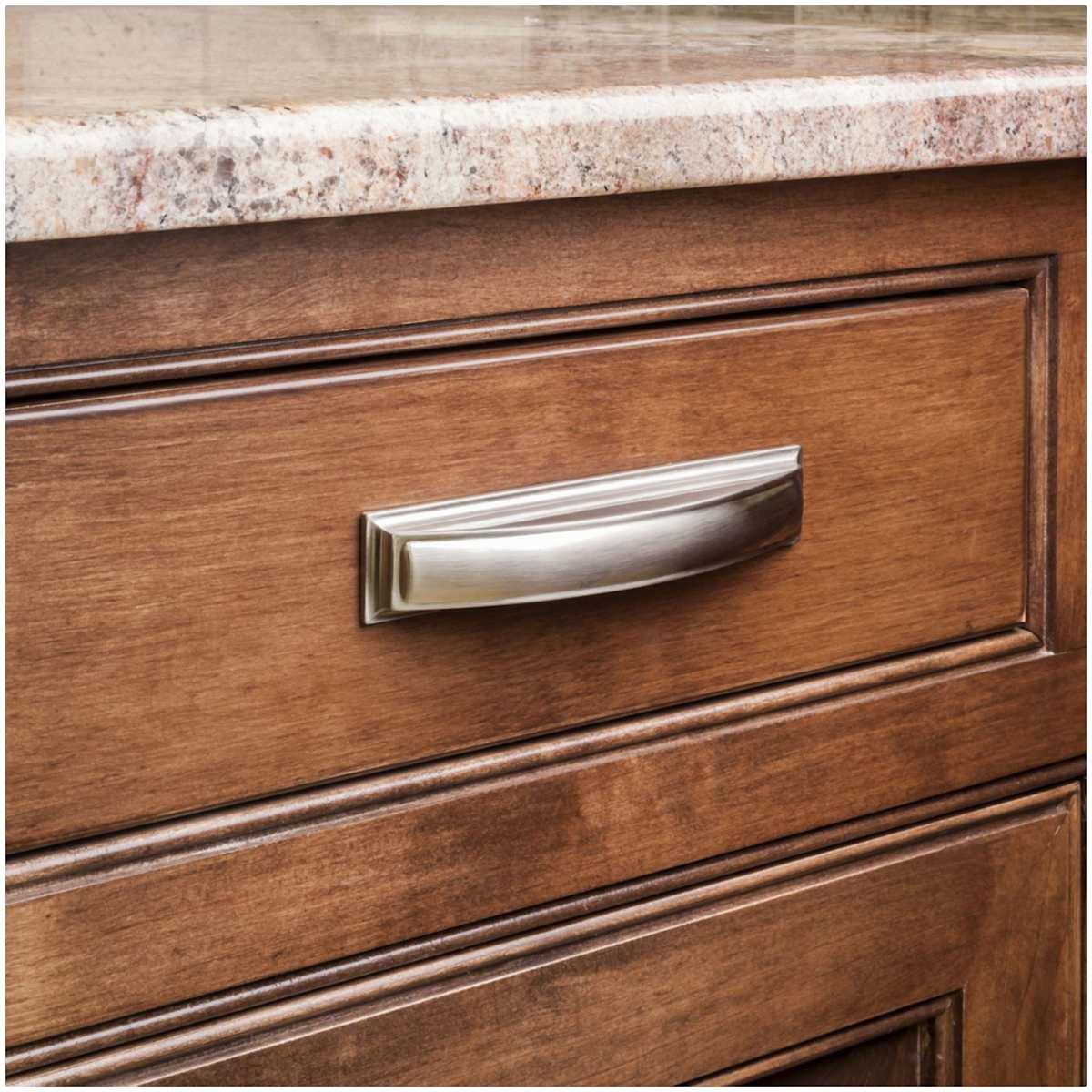 Jeffrey Alexander - 436-96BNBDL - Annadale 3-3/4" Center to Center Bold Pillow Top Square Cabinet Cup Handle / Drawer Cup Pull in Brushed Pewter