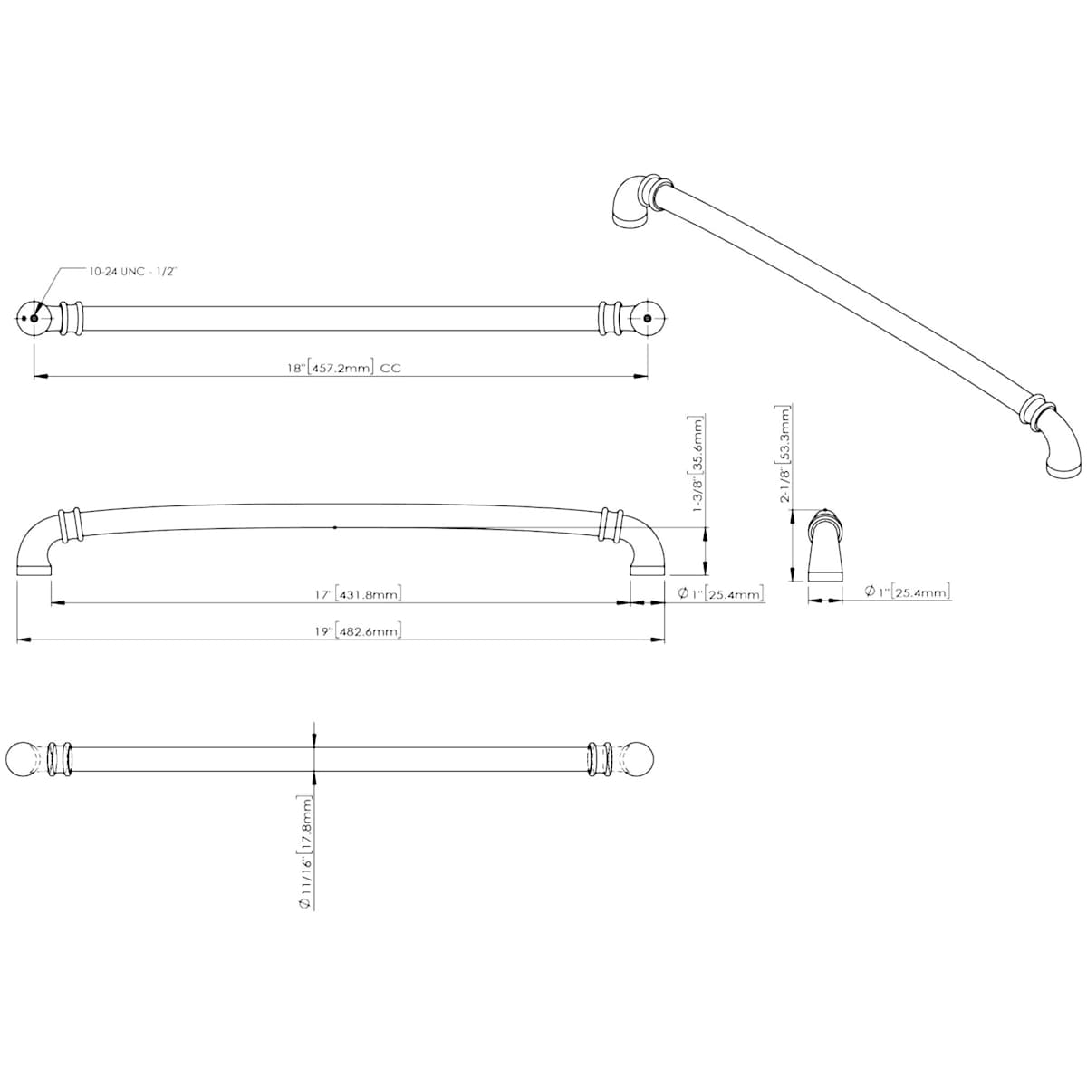 Jeffrey Alexander - 445-18SBZ - Marie 18" Center to Center Regal Luxury Traditional Appliance Pull / Handle with Cuff Details in Satin Bronze