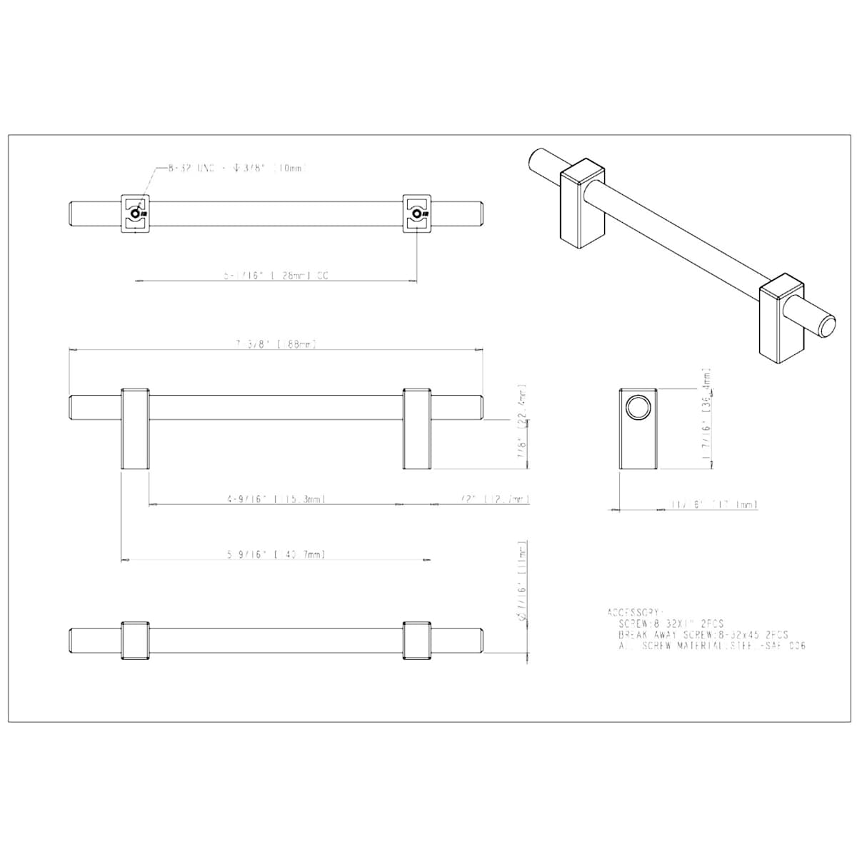 Jeffrey Alexander - 478-128PC - Larkin 5-1/16" (128mm) Center to Center Industrial Modern Smooth Cabinet Bar Handle / Drawer Bar Pull in Polished Chrome