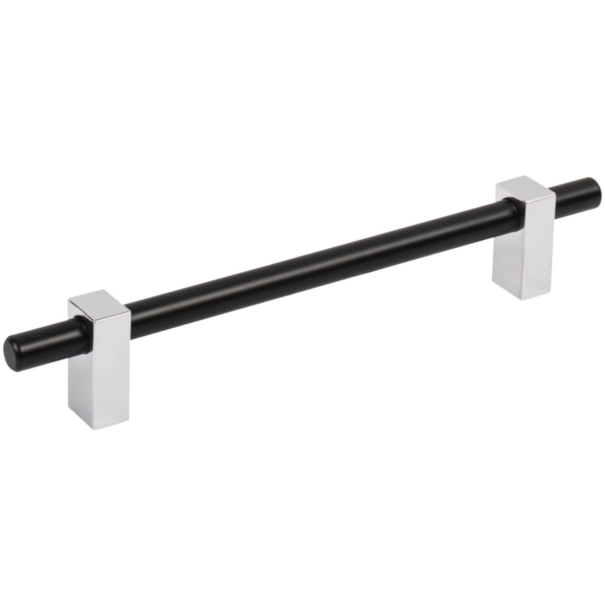 Jeffrey Alexander - 478-160MBPC - Larkin 6-5/16" (160 mm) Center to Center - Modern Industrial Smooth Cabinet Bar Handle / Drawer Bar Pull in Matte Black / Polished Chrome