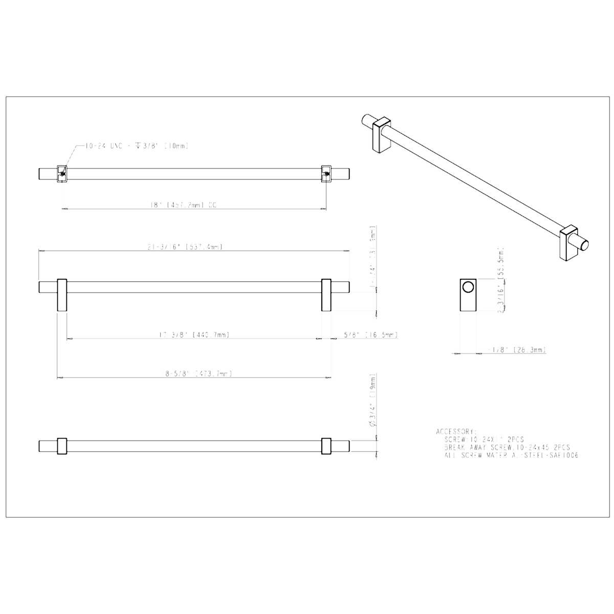 Jeffrey Alexander - 478-18MBSBZ - Larkin 18" Center to Center Modern Industrial Smooth Appliance Bar Handle / Appliance Bar Pull - Split Finish in Matte Black / Satin Bronze