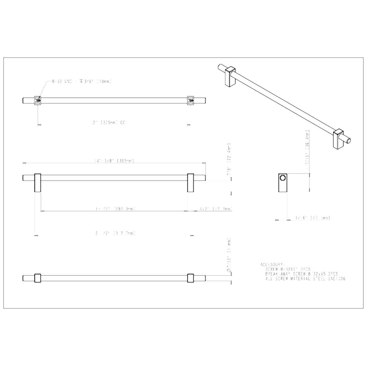 Jeffrey Alexander - 478-305MBSBZ - Larkin 12" (305 mm) Center to Center Large Cabinet Bar Handle / Cabinet Bar Pull in Matte Black / Satin Bronze
