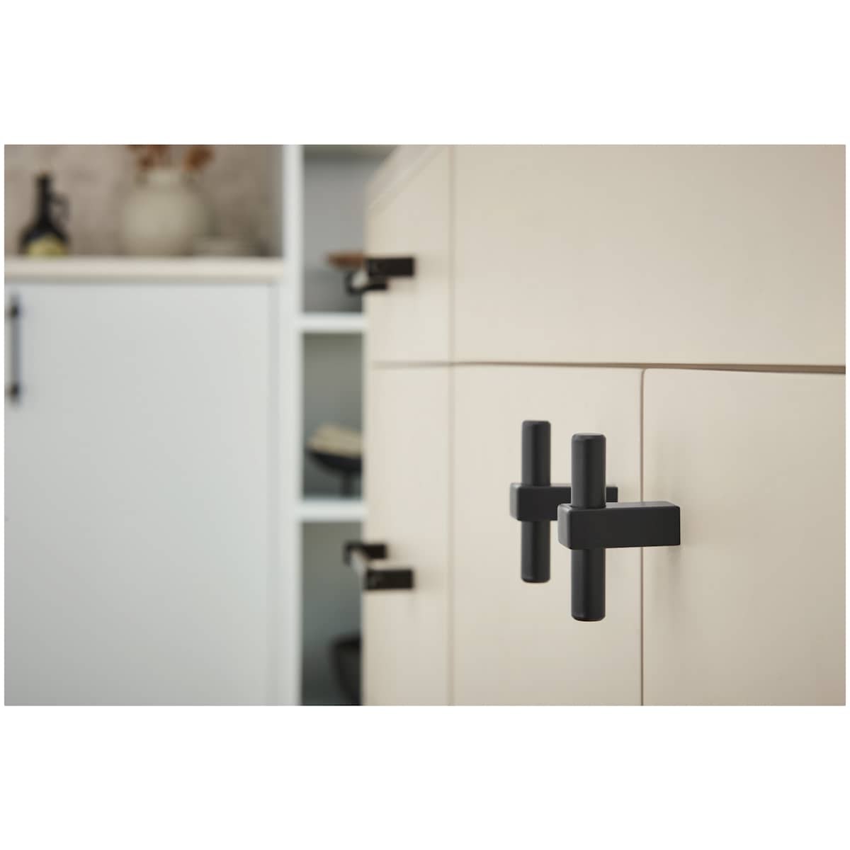 Jeffrey Alexander - 478T-MBBG - Larkin 2-3/8" Wide "T" Bar Modern Industrial Smooth Cabinet Knob / T Drawer Bar Knob in Matte Black / Brushed Gold