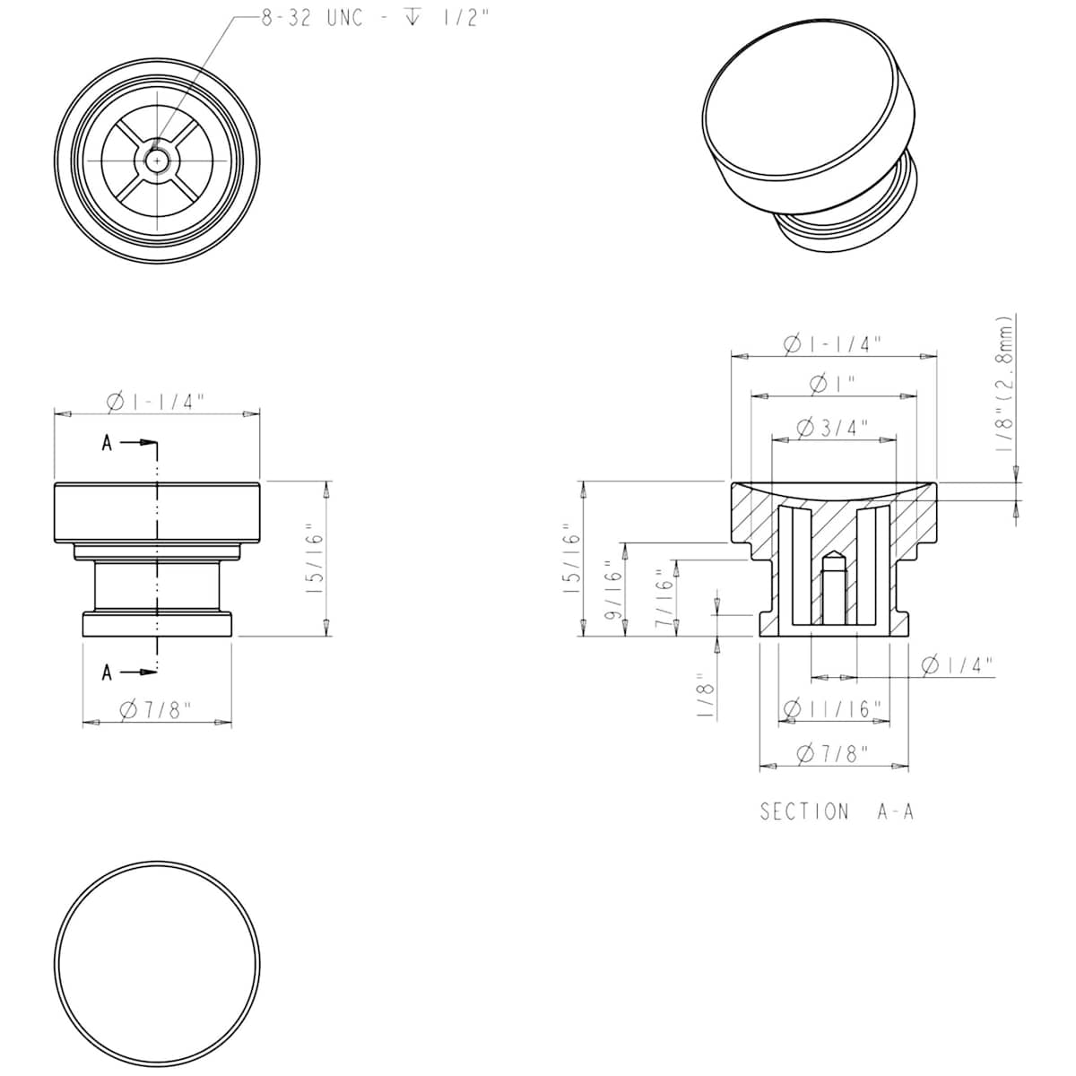 Jeffrey Alexander - 484SN - Elara 1-1/4" Round European Style Concave Cabinet Knob / Drawer Knob in Satin Nickel